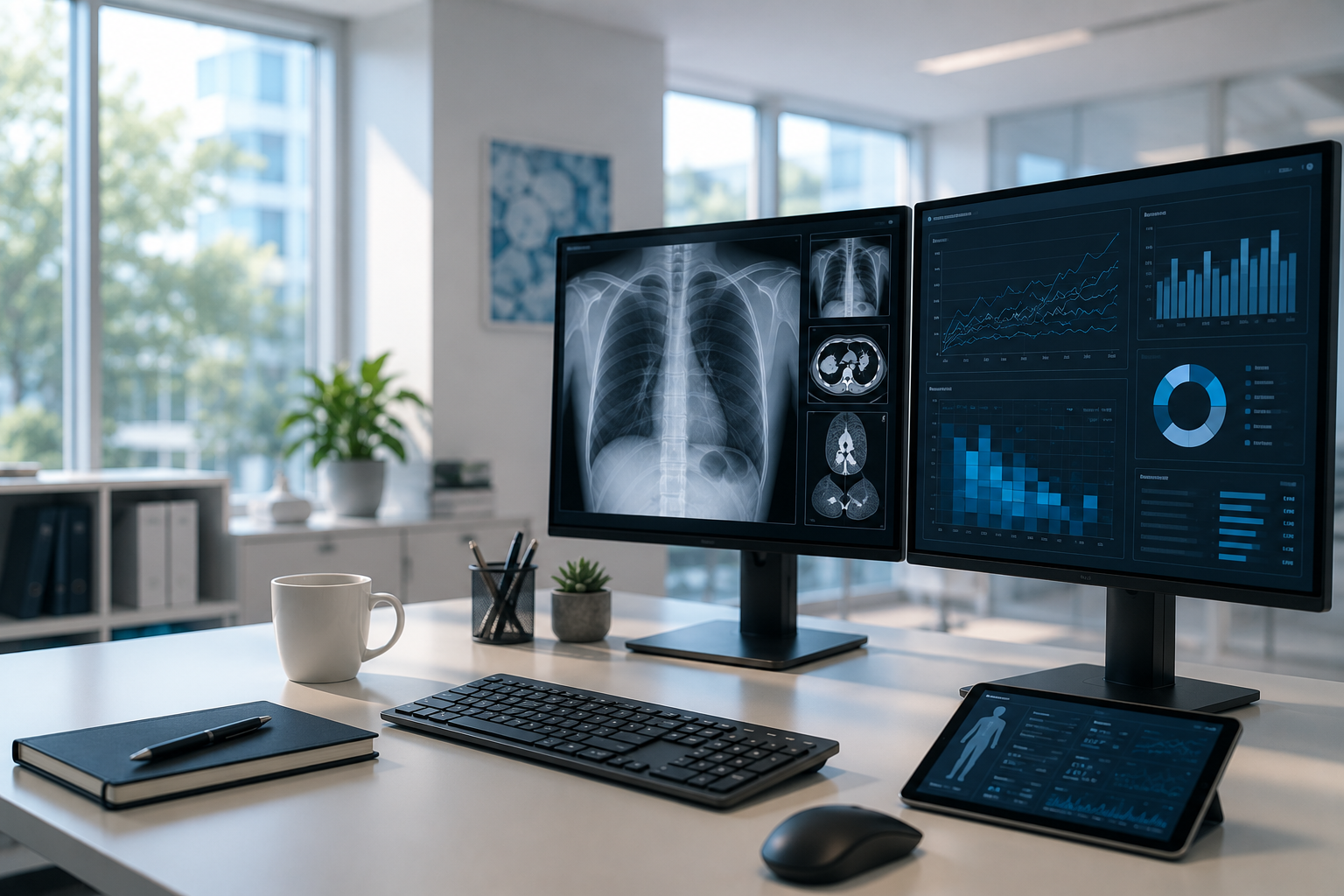 Healthcare technology and artificial intelligence illustration