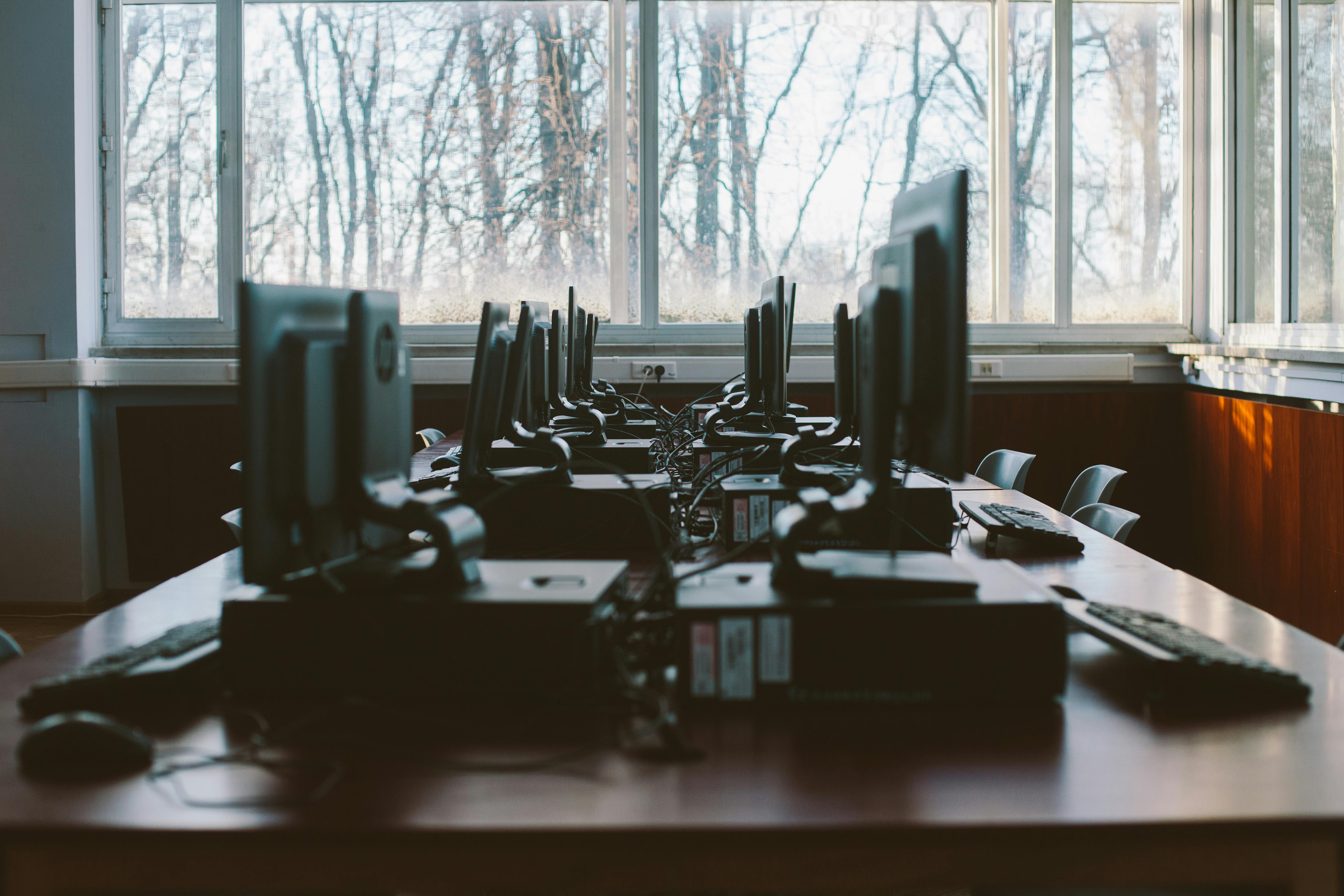 Office setup with workstations and business systems